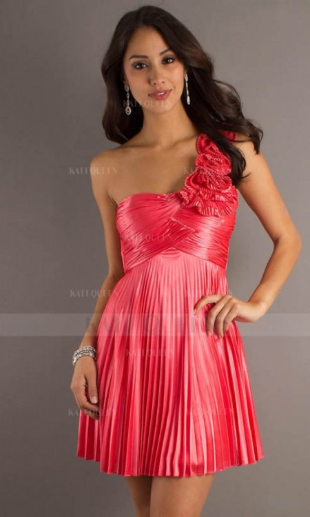 w-e-d-d-i-n-g-d-r-e-s-s: Satin A-line One Shoulder Short Prom Dresses UK With Ruffles only $175.99 d