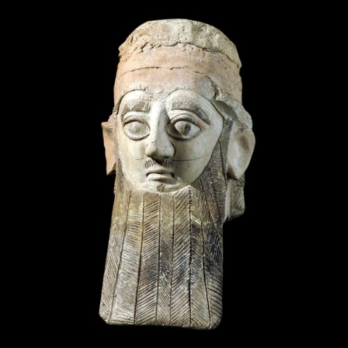ancientpeoples:Painted terracotta head from a statue of a worshipperFrom the Sanctuary of Apollo at 