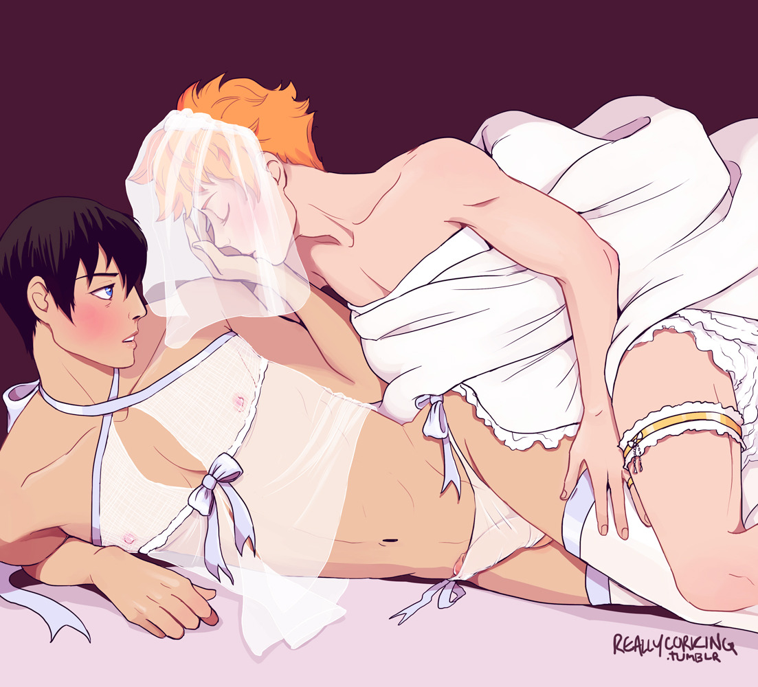 reallyporning:months ago I promised @doocup a wedding-themed kagehina art, and here