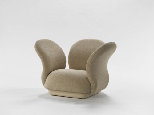 Pierre Paulin, Pair of F281 Multimo Chairs, c. 1969-1970,Stainless steel frame, foam, fabric, wood b