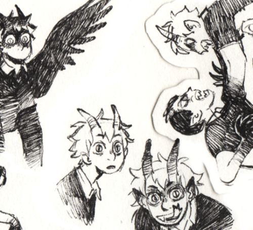 My third preview for the @haikyuusymbols zine! A traditional sketchpage featuring… Monsters.P