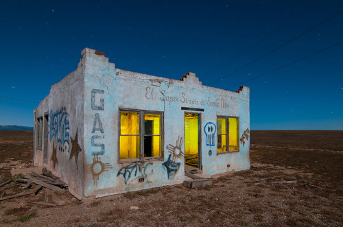 archatlas:  Road Trip by Noel Kerns     Noel Kerns is a Dallas-based photographer specializing in capturing Texas’ ghost towns, decommissioned military bases, and industrial abandonments at night. Growing up in the central Texas hill country, Kerns