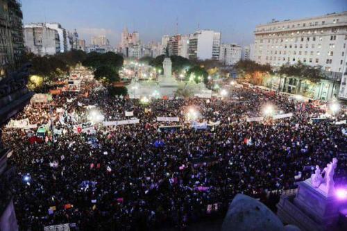 cutexluke:  3/6/15Massive argentinian   feminist protest against femicides and gender-based violence (There is a femicide every 31 hours here in Argentina… pretty fucked up). 100 peaceful manisfestations all over the country. Couldn’t be prouder of