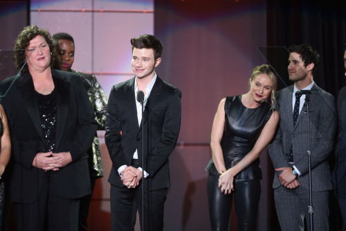 chriscolfernews-archive: HOLLYWOOD, CA - DECEMBER 08: The Cast of Glee speak onstage at ‘Trevo