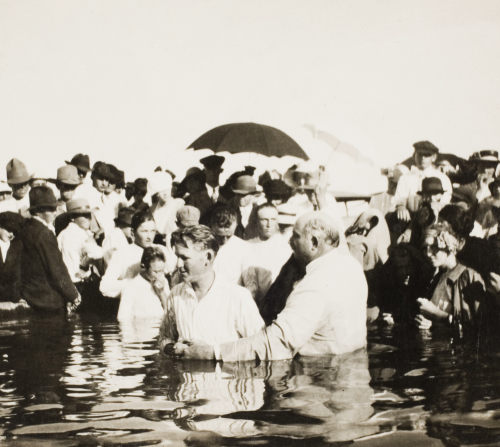 Unidentified photographersRiver Baptisms, c. 1880-1930.These outdoor communal rites were public disp