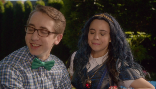 Evie and Doug holding in their smiles at mal not knowing how to act for a date is downright precious