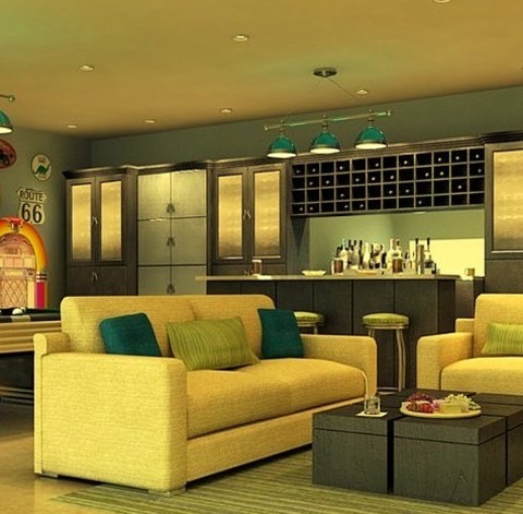 Family Room Los AngelesInspiration For A Huge Contemporary Linoleum Floor Game Room Remodel With A Wall-mounted