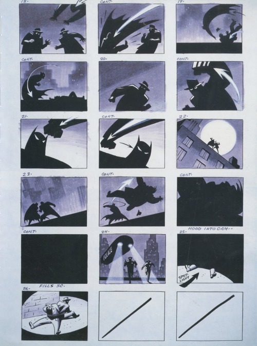 foreverdai:Storyboard original de la intro de la serie de dibujos de Batman que todos (o la gran may