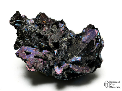 emeraldcityminerals:Sharp iridescent blades of covellite (CuS). From West Colusa Mine, Butte, Silver