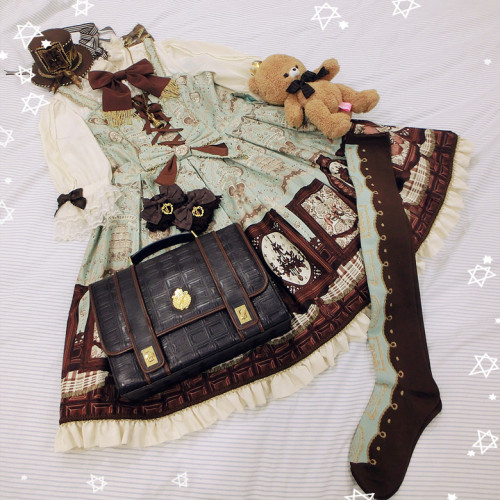 lostnatsu:A Coordinate a day - 34OP, Otks, Mini hat - Angelic Pretty, Musee du chocolatKuma bag - An