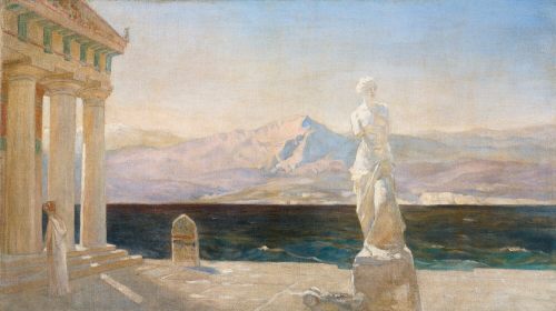 hildegardavon: Russian School, 19th CenturyA Greecean temple [Venus], n/d, oil on canvas, 56x9