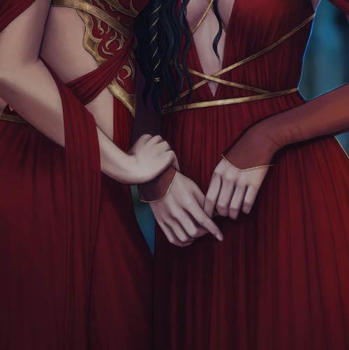 Little teaser closeups of my newest finished piece of Katherin and Anne, two of my MCs from my illus