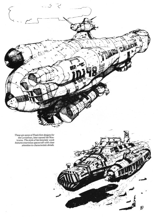 gameraboy:Some early concept art for the Nostromo and some repair robots by legendary sci-fi artist 