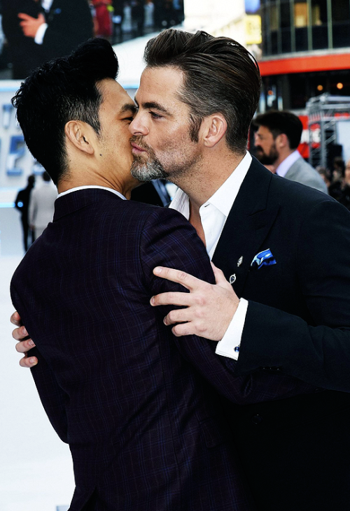 Chris Pine and John Cho attend the UK premiere of “Star Trek Beyond” on July 12, 2016 in