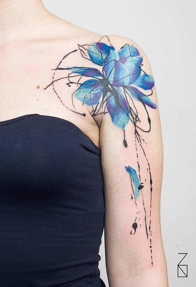 Abstract style blue lotus flower tattoo on the... - Official Tumblr page  for Tattoofilter for Men and Women
