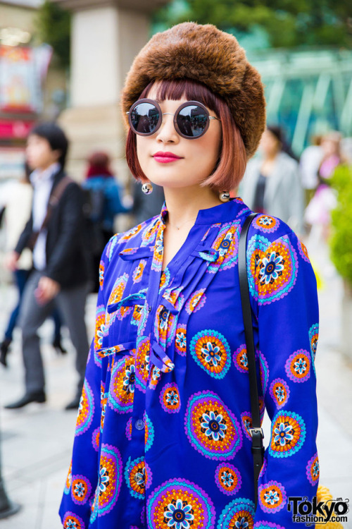 tokyo-fashion:Japanese singer/songwriter Mikuro Mika on the street in Harajuku wearing a colorful vi