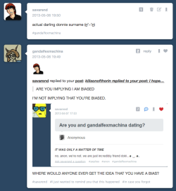 savarend:  ah yes well  Actual Tumblr LDR Blythe/Donnie.