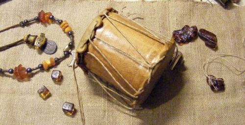 Tiny homemade deer rawhide tabor drum~Made a pair of them a while ago, this is the final part of the