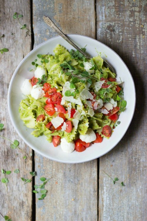 Caprese Pasta Salad with Asparagus Pesto Get the recipe