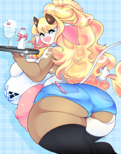 cherrikissu:it seems daisy is the newest employee of @queenchikkibug‘s lovely moo bar!