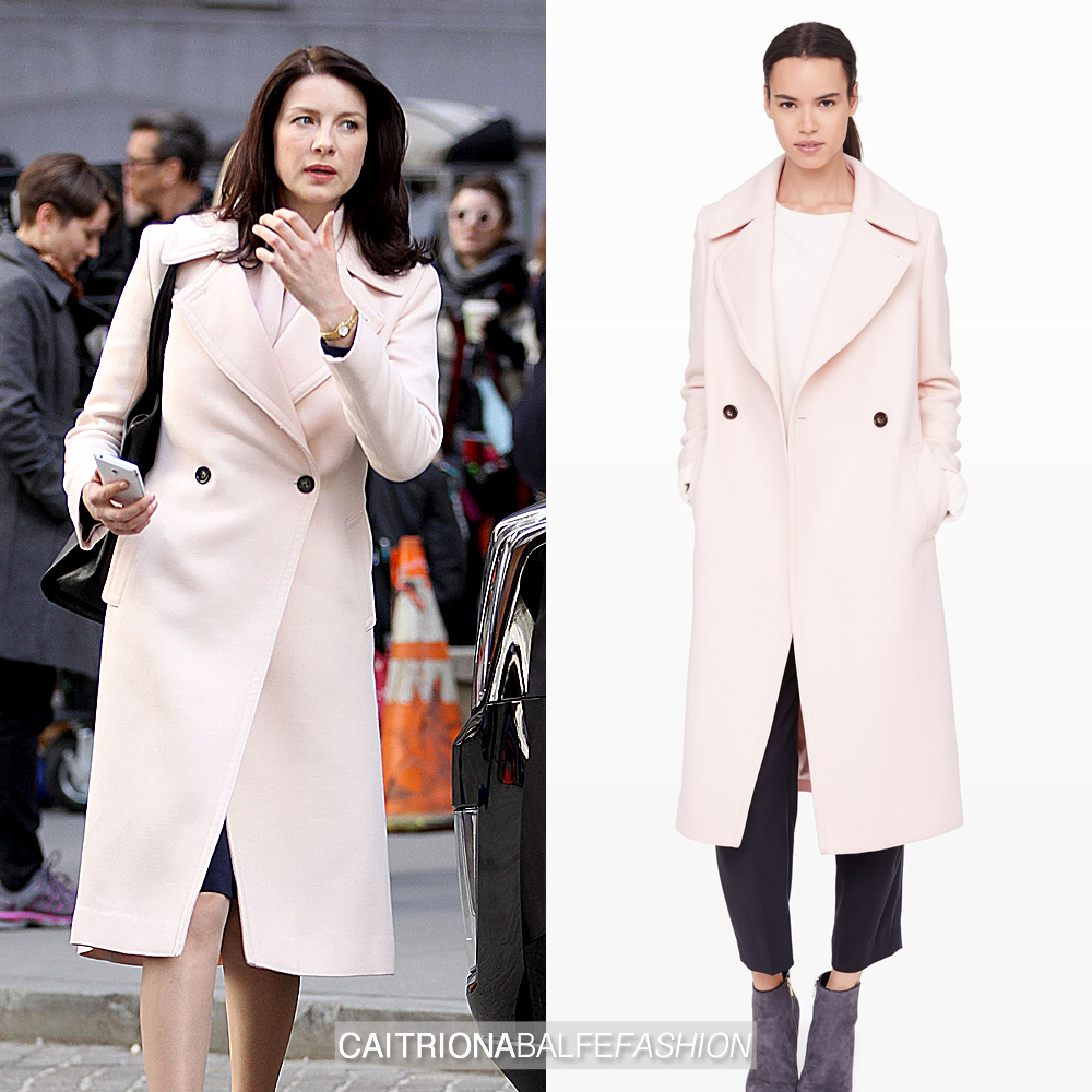 Caitriona Balfe Fashion — WHAT: Club Monaco Daylina Coat in Pink WHERE:...