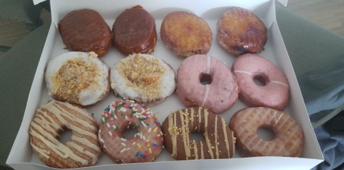 [I ate] all the doughnuts: dulce de leche, peach cobbler, brown butter, funfetti, vanilla cream brul