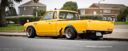 stillscaptured:  There are many cars in San Francisco that are hella flushed out, but rarely do you see a one off car that was built with such expression. I was walking to class and immediately after seeing this Datsun 620 Truck I knew I had to snap some