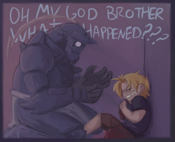 humming-fly: humming-fly:  Fullmetal Alchemist Voice: Human transmutation is strictly forbidden. For what could equal the value of a Human Soul? Alphonse, internally: My dumb brother’s right arm apparently   Bonus: 