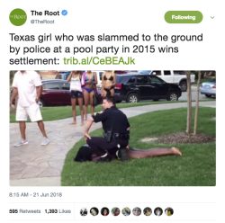 mediamattersforamerica: The teenage girl who was slammed to the ground by a police officer at a pool party—the girl Megyn Kelly argued “was no saint either”—won her settlement. She’ll be celebrating with a pool party.