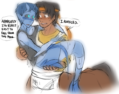 More Evolution AU. Hunk is a Centaurian and Keith is obviously full Galra, rare tail and all. Lance 