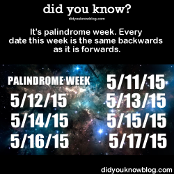 did-you-kno:  It’s palindrome week. Every date this week is the same backwards as it is forwards.  Source