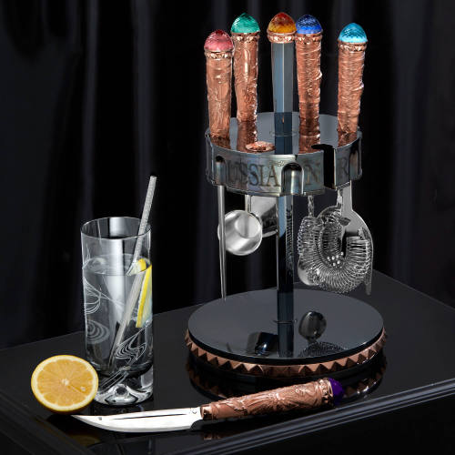 acocktailmoment: Stephen Webster Vodka Bar Tool Kit! Rotating Russian Roulette Bar Tool Kit; crafted