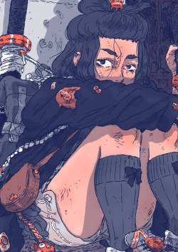 airfortress:   I did a FREE update for my SWEAT digitalzine, it’s called MOONCUT, it’s 11 new illustrations of ‘shoolgirls vampire hunters’ , as you can see.  So if you‘re part of the people that got SWEAT n1 on the shop you should have receive
