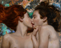 secretlesbians:  “As I moved to San Francisco, I began a new series of paintings to  celebrate LOVE. In a quest to explore beauty and compassion, I embark on  painting lovers entangled in embrace to crystallize their warmth and  affection. By the end