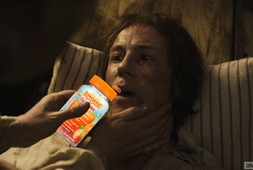 fitzchocos-moved: crozier feeding fitzjames vitamin c gummies (oil on canvas 1848)