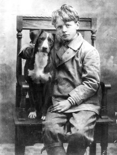 11 Year Old Charles Lindbergh with His Dog, Dingo, 1912.