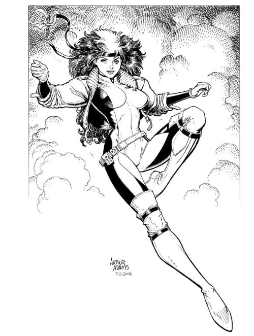 ungoliantschilde:  some of the X-Women, illustrated by Arthur Adams in black and white. 