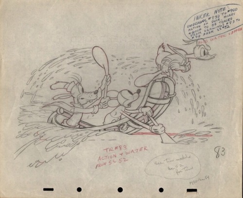 Lively production drawing from the 1937 Disney cartoon, Moose Hunters.