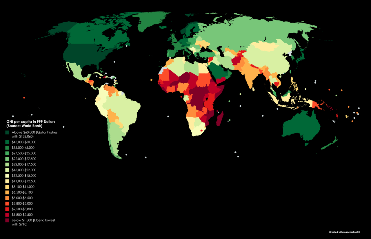 GNI per capita in PPP Dollars, 2018. Maps on the Web