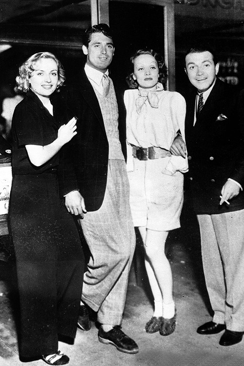 avagardner:Carole Lombard, Cary Grant, Marlene Dietrich and Richard Bartholomew at Carole Lombard’s 