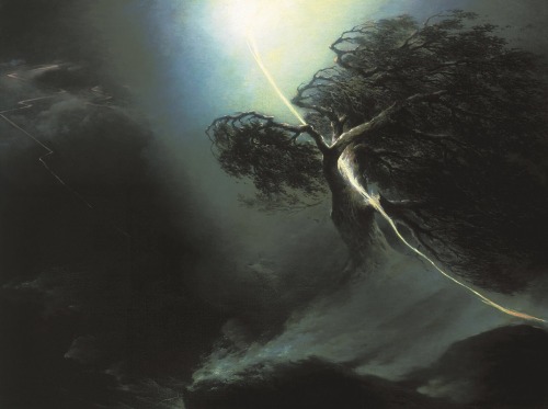 Oak fractured by a lightning.1842. Allegory on the artist´s wife death. Art by Maxim Vorobiev.