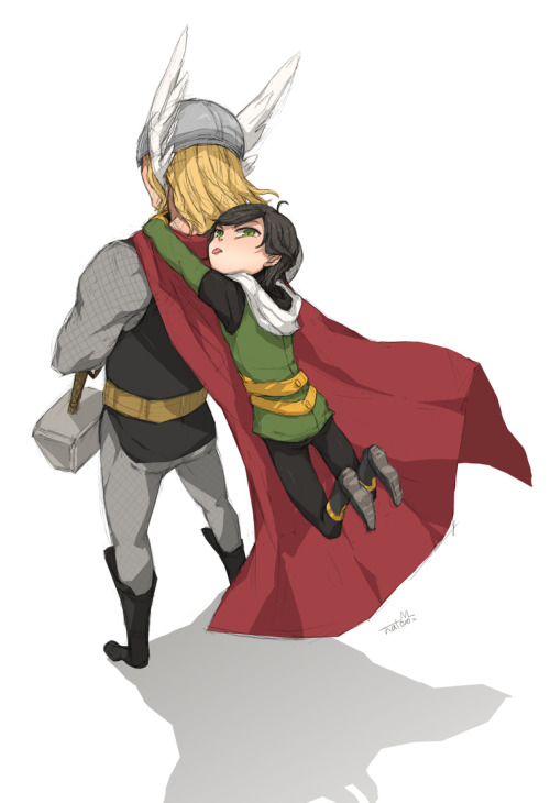 reigningchaos:Kid Loki and Thor by ~natonica
