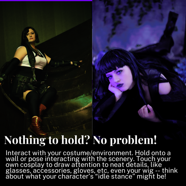 A cosplay tutorial on how to pose for photoshoots, no matter what you look like and what you're wearing -- with example shots 