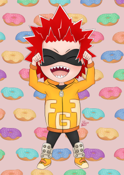 lily-breizh-art: My Hero Academia - Eijirou Kirishima  Hero’s name : Red Riot  Quirk : Hardening (or cuteness? 😇 )  I wanted to draw him with Fatgum’s clothes because he looks so cute in them 🤗🍩 