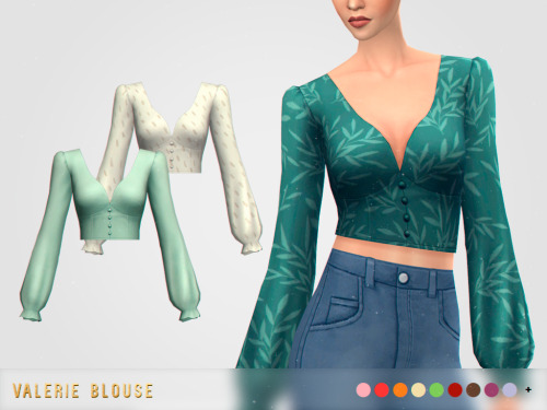 pixelette-cc:Valerie Blouse New mesh / EA mesh edit BGC All LODs 48 swatches Disallowed for random