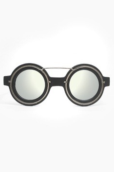 ‘Finster’ Round Mirror Lens Sunglasses - Black/Silver -