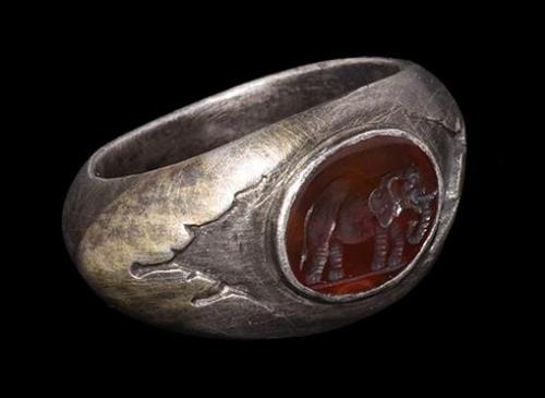 archaicwonder:Roman Ring with Elephant Intaglio, 2nd-3rd Century ADSilver & carnelian