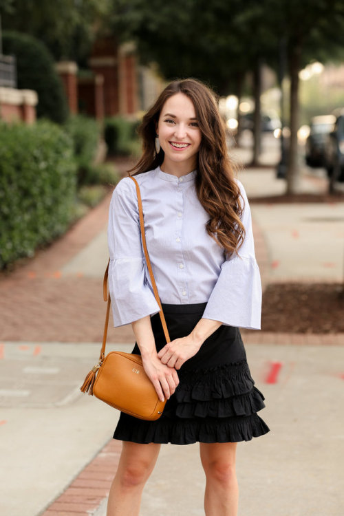 jadorejcrew: Bell sleeves and ruffles for work on www.caralinastyle.com