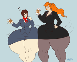 theselfsufficientcrescent:Commission for @jensfetishfiles of her Jen Normis meeting with Madeline, a fellow titan in the voluptuous business woman world. 