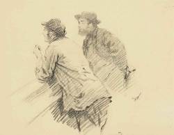 Giuseppe de Nittis (Italian,1846-1884), Deux hommes accoudés discutant. Charcoal, 240 x 303 mm.